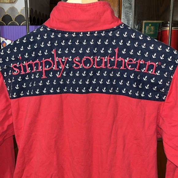 Simply Southern Collection Red Anchor Pattern zip sweatshirt Size XS - Picture 10 of 13